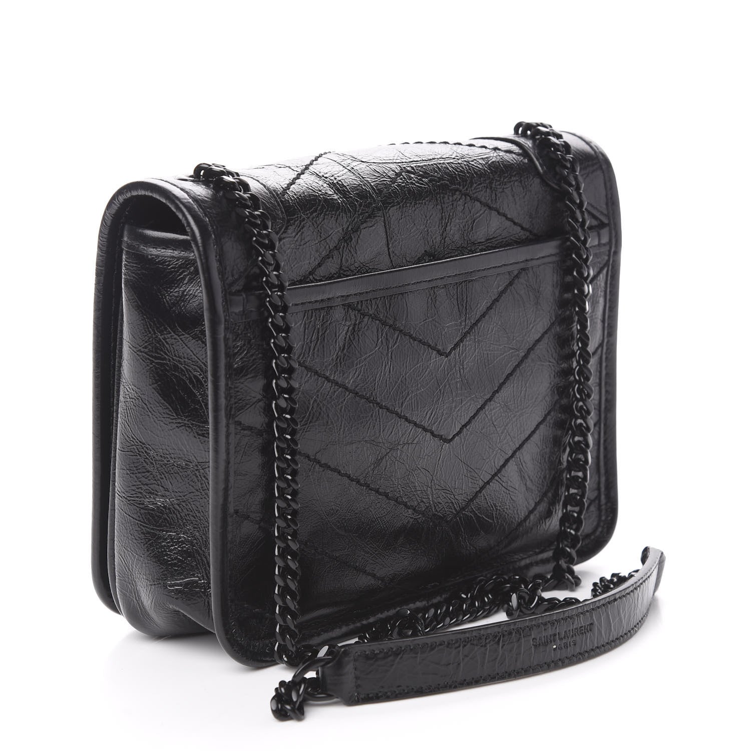 Saint Laurent Crinkled Calfskin Matelasse Monogram Niki Chain Wallet Black 3 of 9