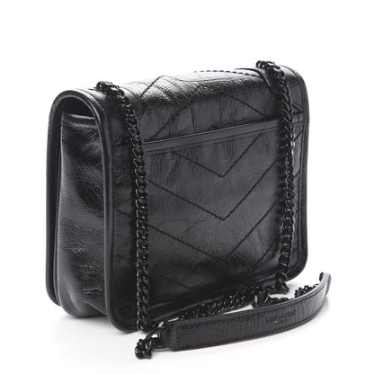Saint Laurent Crinkled Calfskin Matelasse Monogram Niki Chain Wallet Black 3 of 9