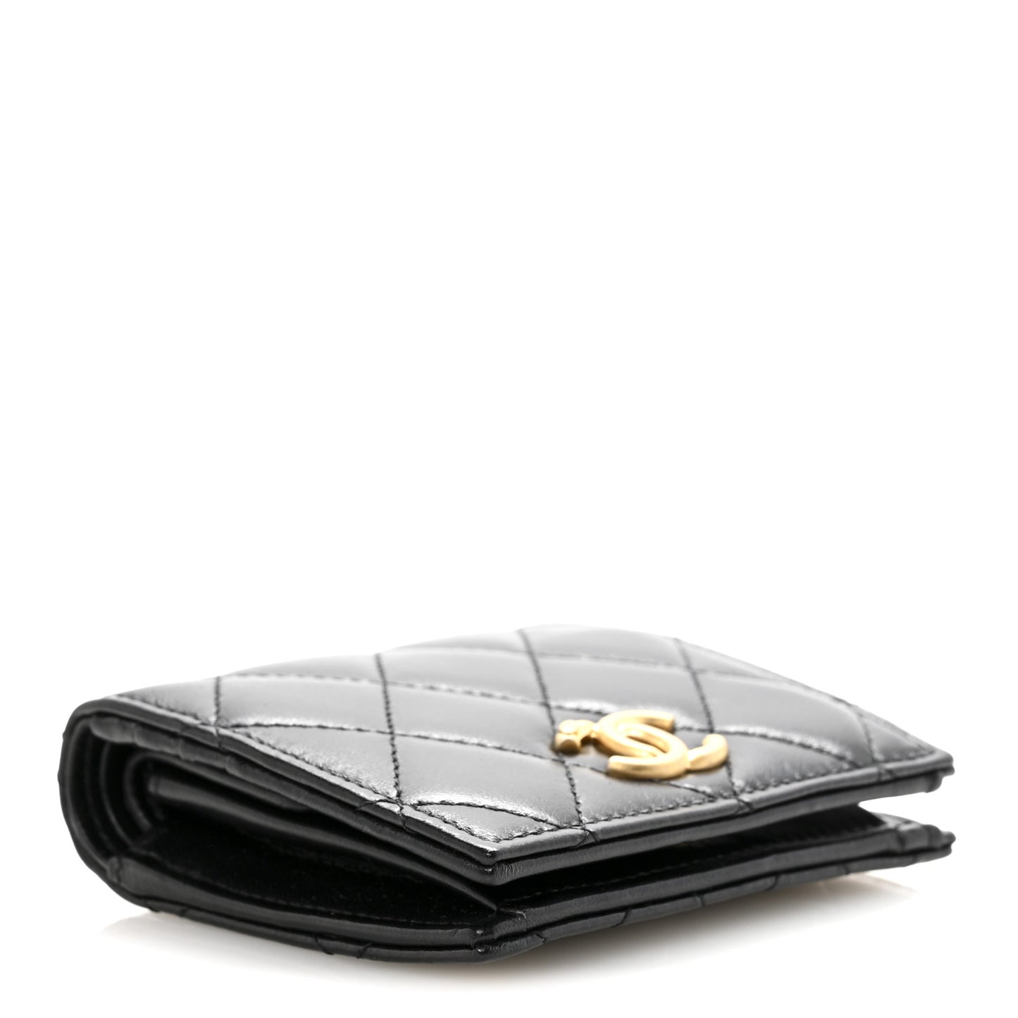 Lambskin Quilted CC Compact Bifold Wallet Black
