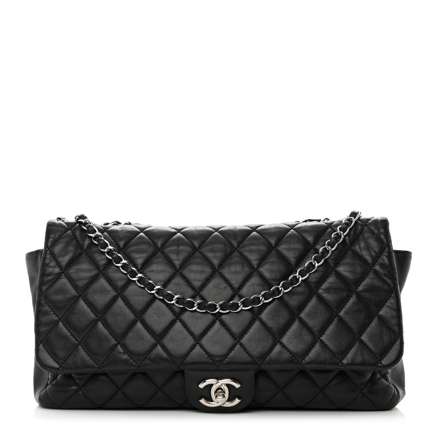 Lambskin Quilted Jumbo Coco Rain Flap Black