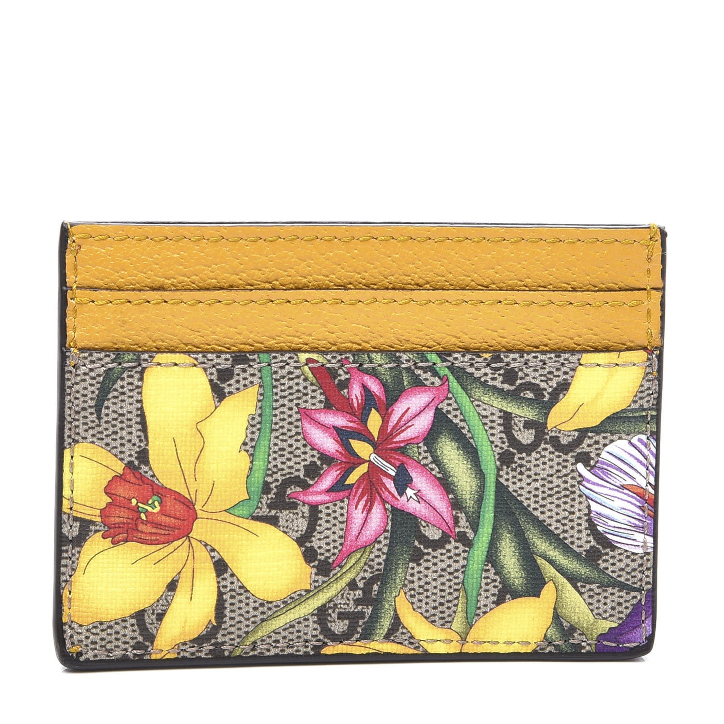 GG Supreme Monogram Flora Web Ophidia Card Holder Beige Multicolor Crop