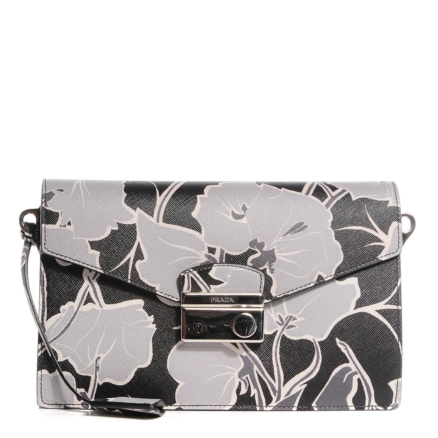 Saffiano Printed Floral Sound Shoulder Bag Black Nero