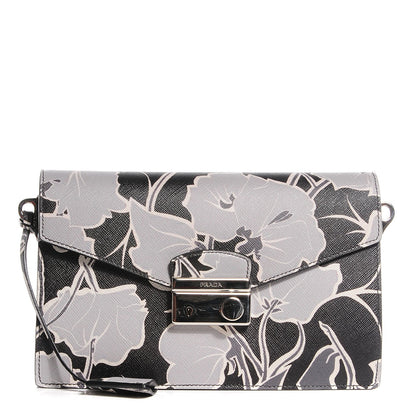Prada Saffiano Printed Floral Sound Shoulder Bag Black Nero 1 of 8