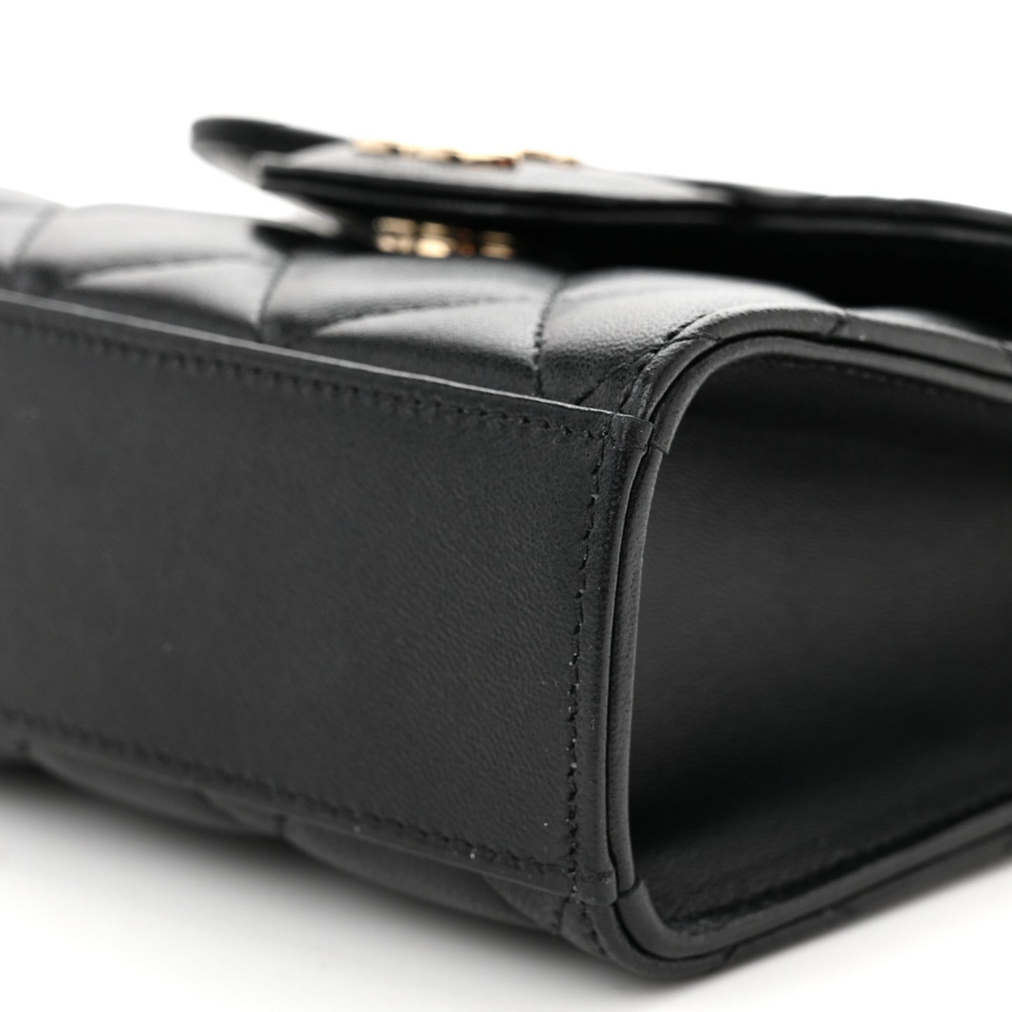 Lambskin Quilted Top Handle Flap Clutch With Chain Black