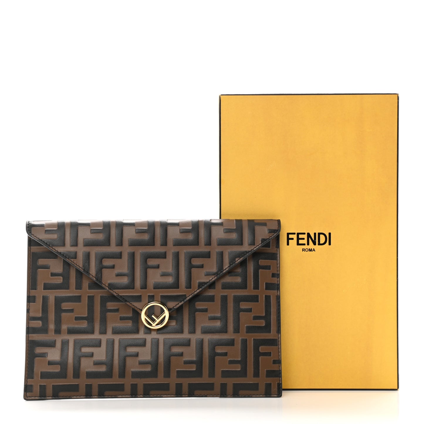 Vitello Soft F is Fendi Bi-Color FF 1974 Embossed Envelope Pouch Maya Black