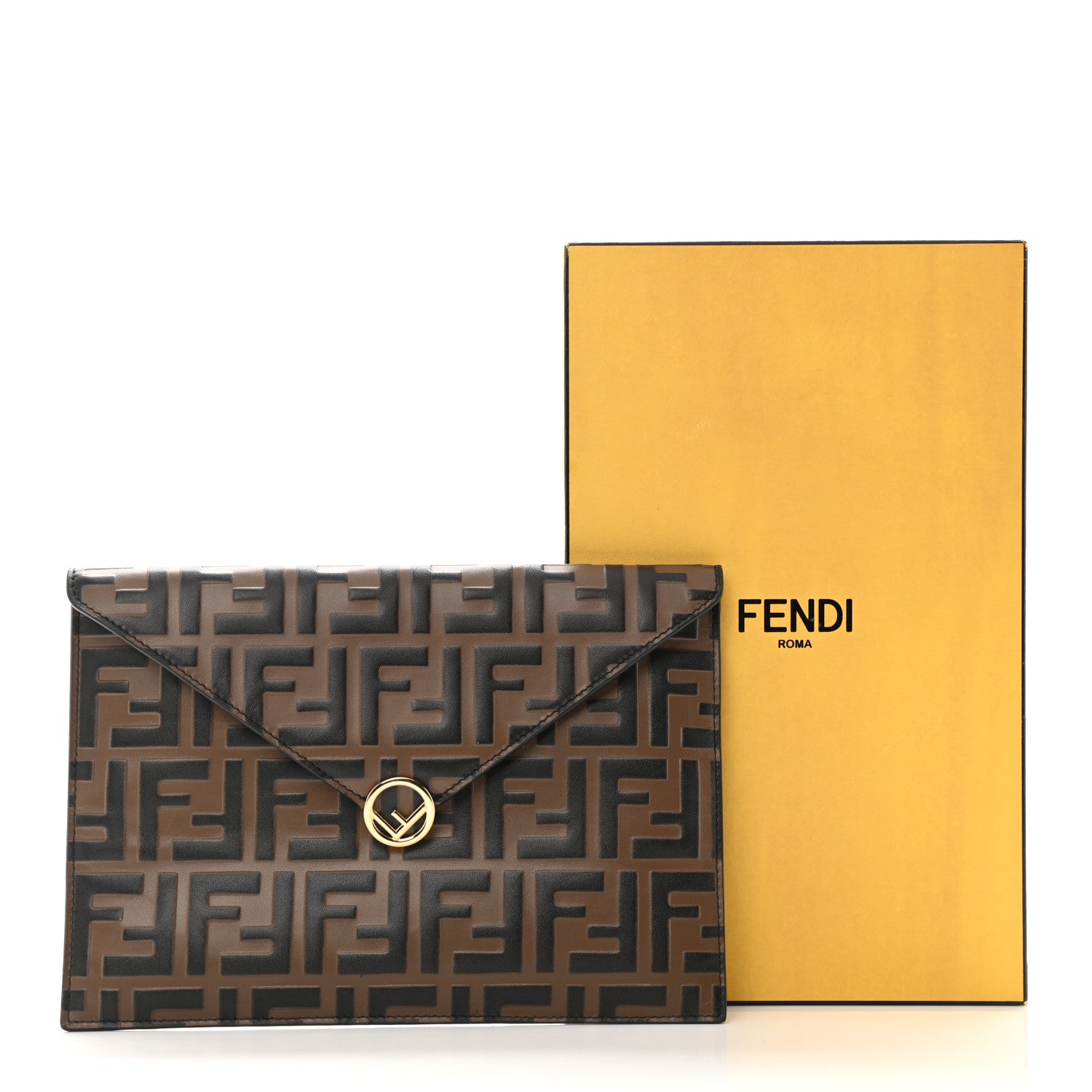 Fendi Vitello Soft F is Fendi Bi-Color FF 1974 Embossed Envelope Pouch Maya Black 8 of 8