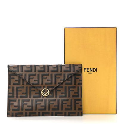Fendi Vitello Soft F is Fendi Bi-Color FF 1974 Embossed Envelope Pouch Maya Black 8 of 8
