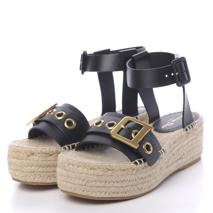 Christian Dior Calfskin D-Dior Espadrille Platform Sandals 37 Black 3 of 11