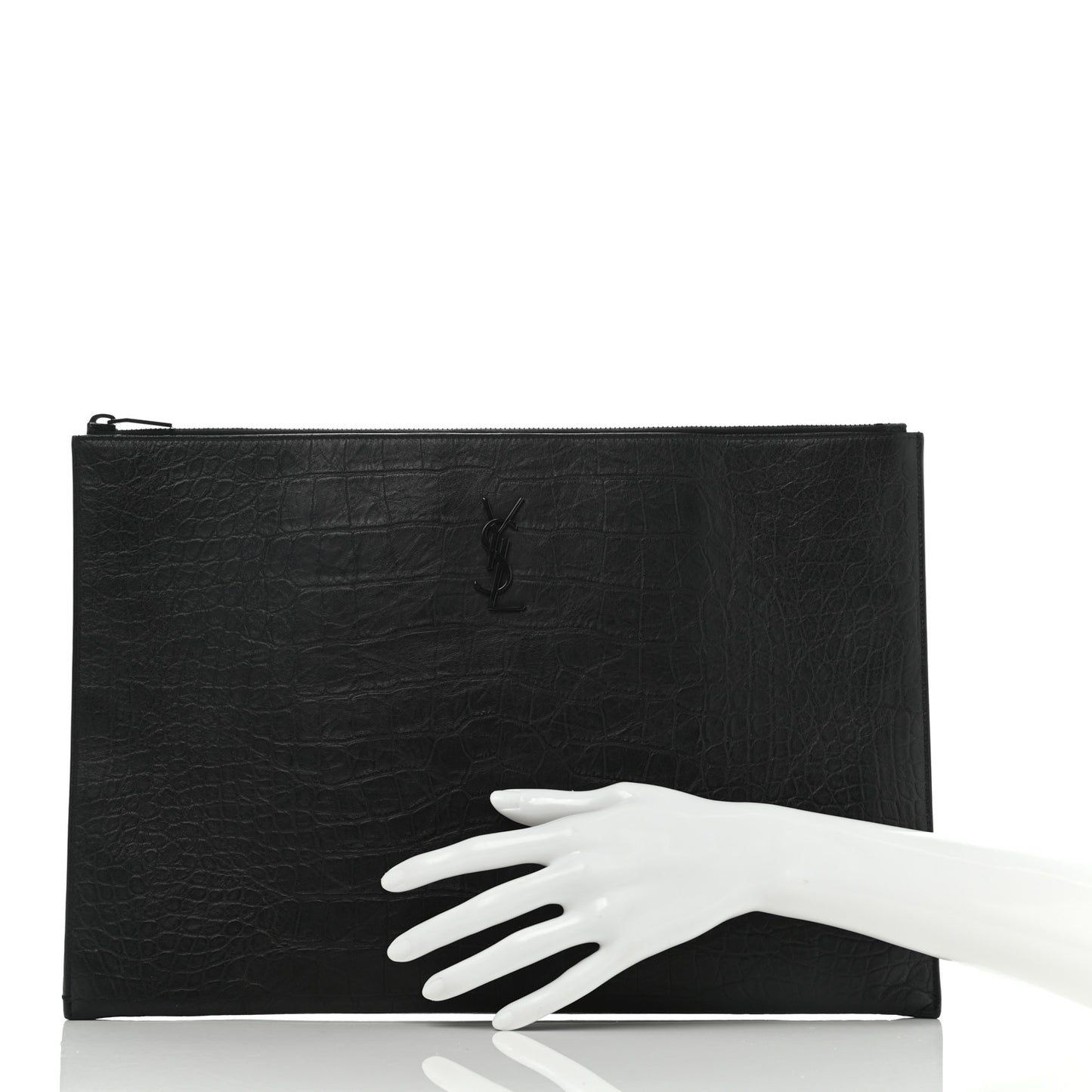 Calfskin Crocodile Embossed Tablet Pouch Black