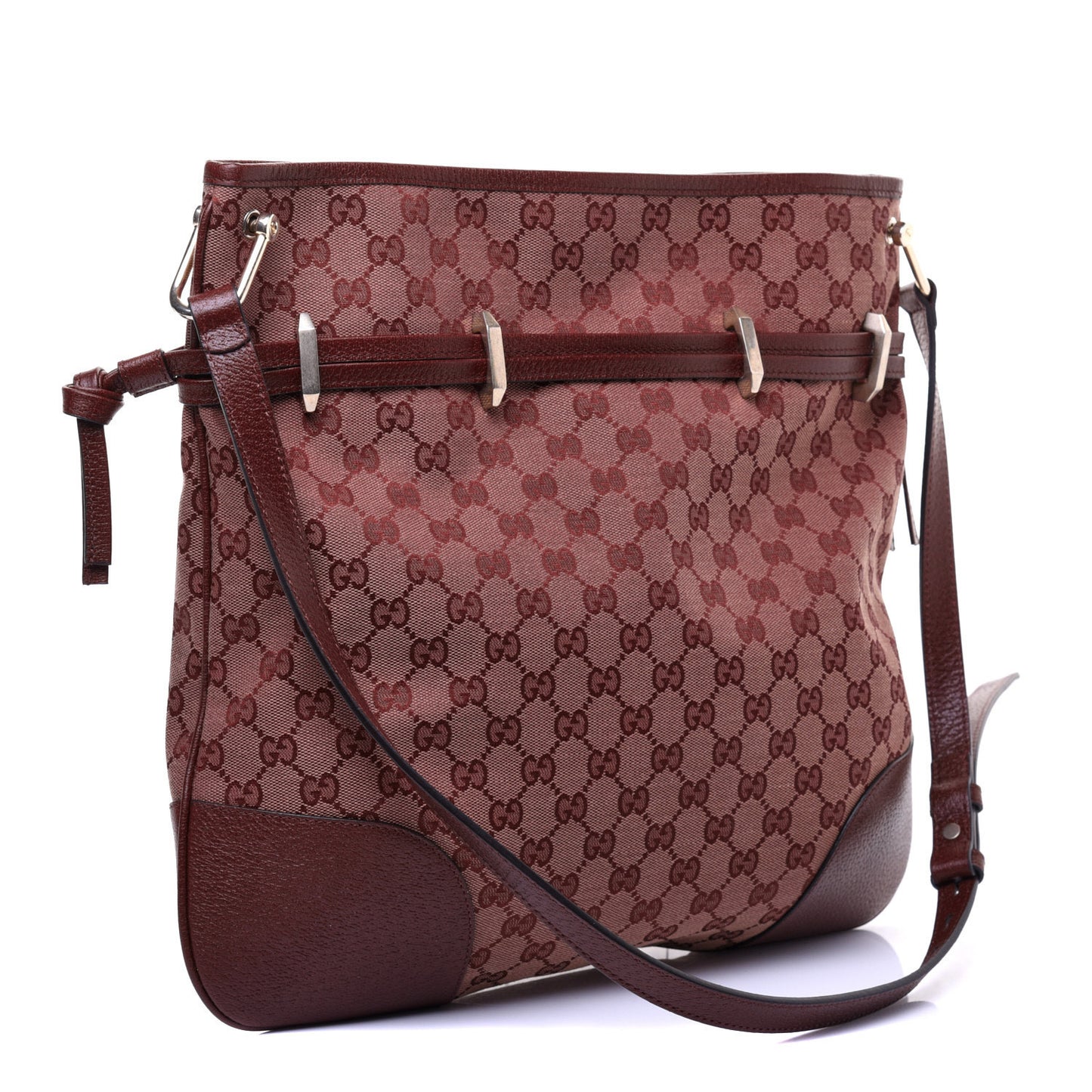 Monogram Textured Dollar Calfskin Horsebit 1955 Cinch Top Messenger Bag Sahara Rubino Chardonnay