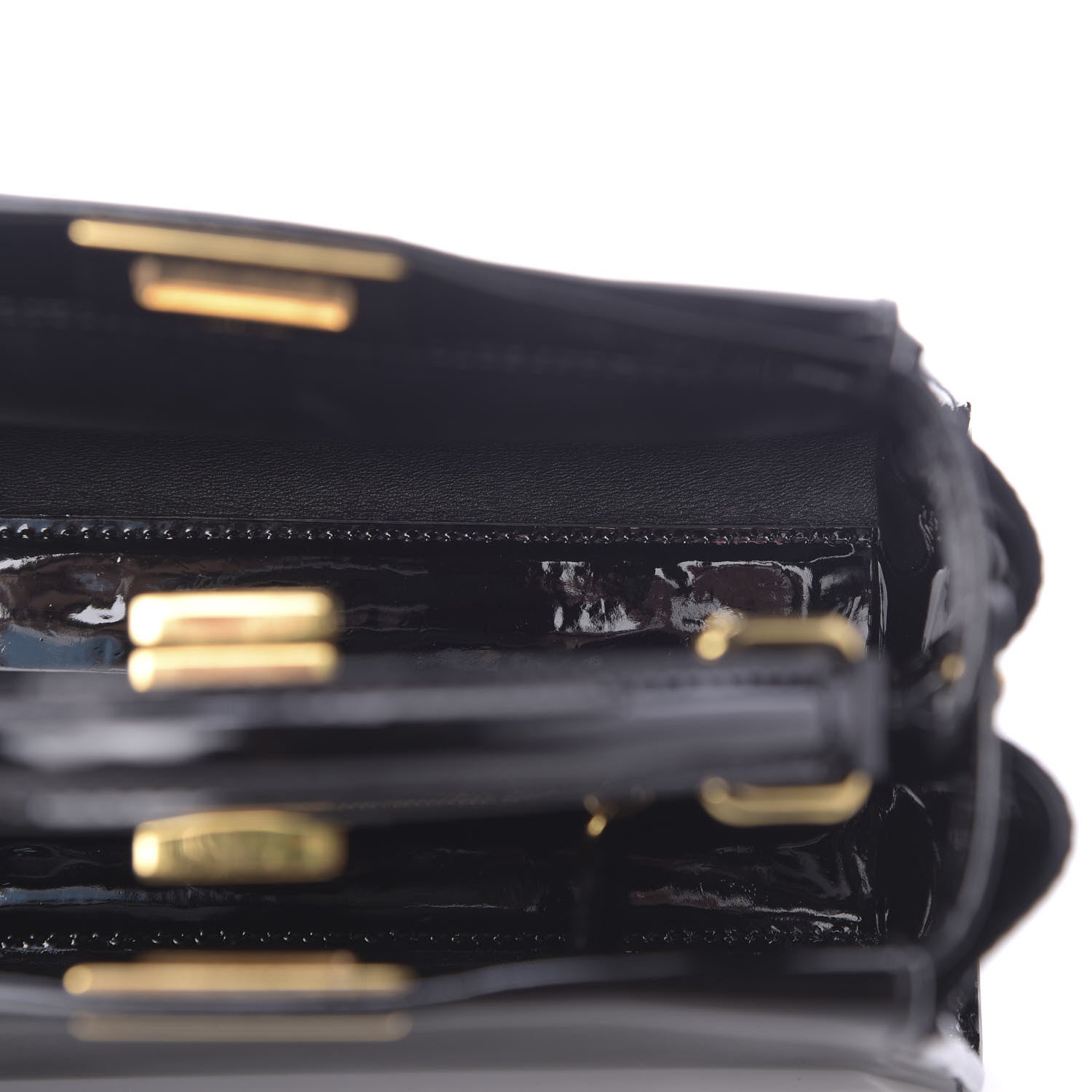 Fendi Vitello Vernice Mou Mini Peekaboo Iconic Satchel Black 5 of 10
