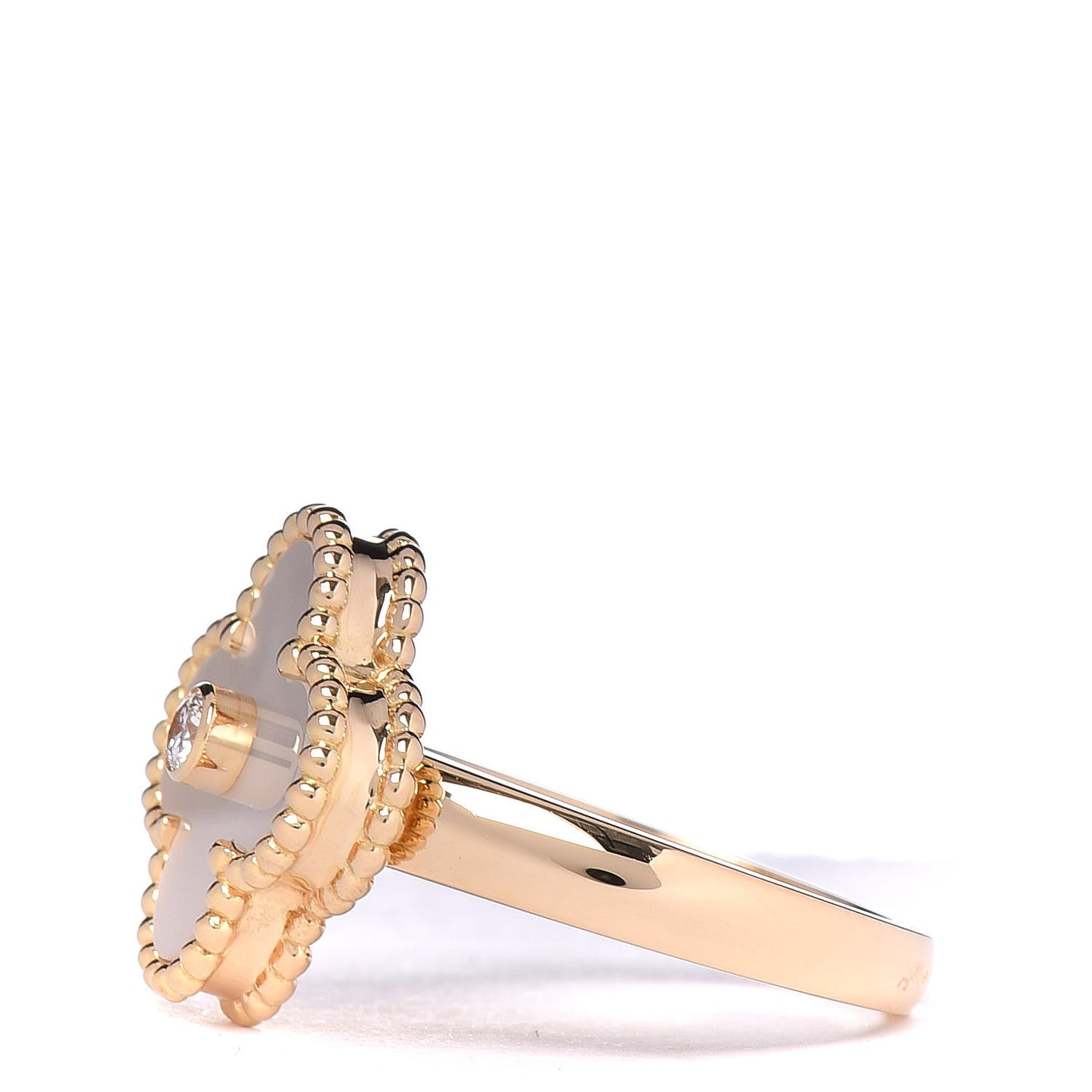 18K Yellow Gold Diamond Mother of Pearl Vintage Alhambra Ring 50 5.25