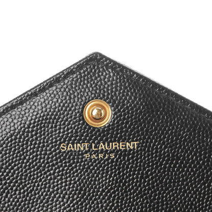 Saint Laurent Grain De Poudre Matelasse Chevron Monogram Chain Wallet Black 6 of 9