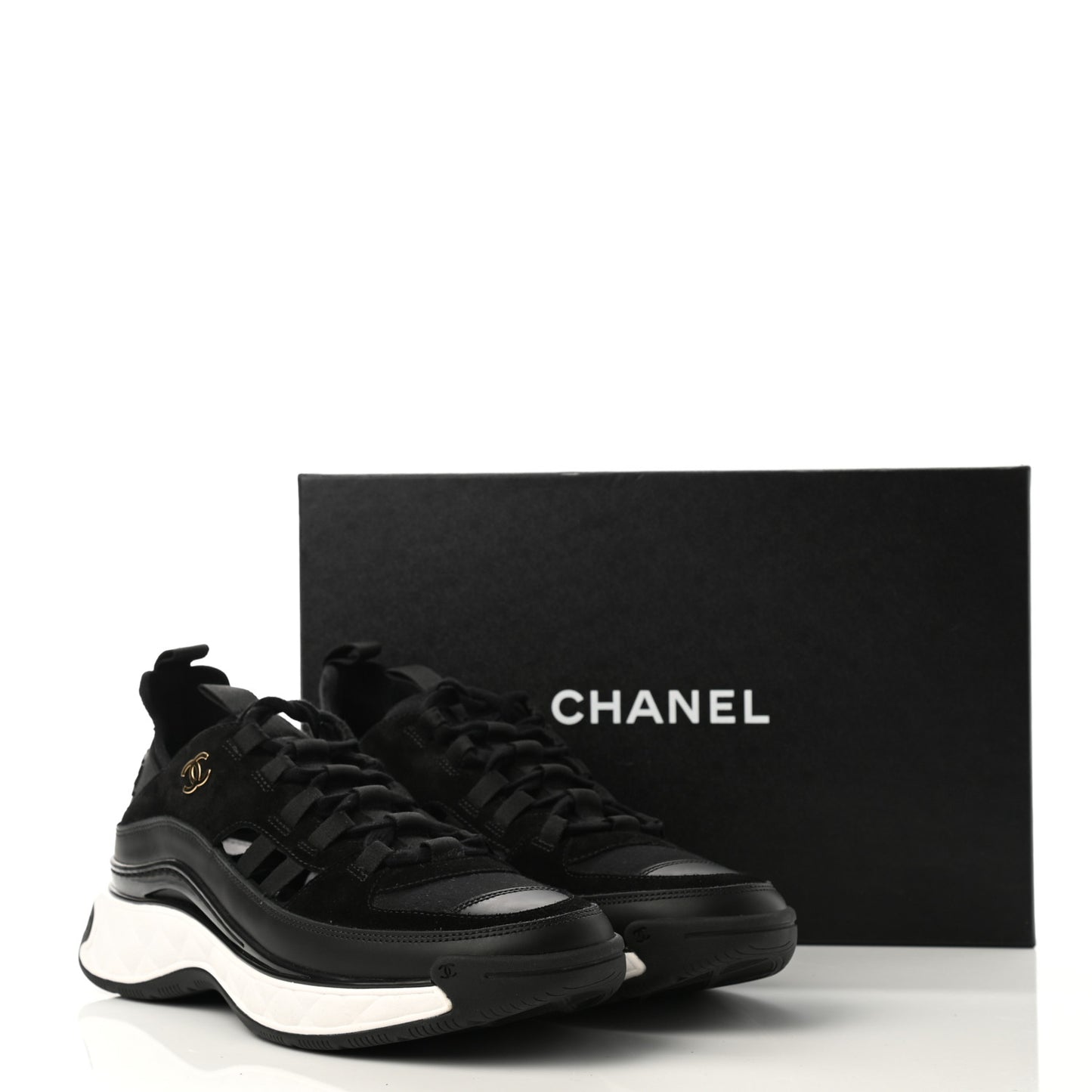 Fabric Calfskin Suede CC Sneakers 41 Black