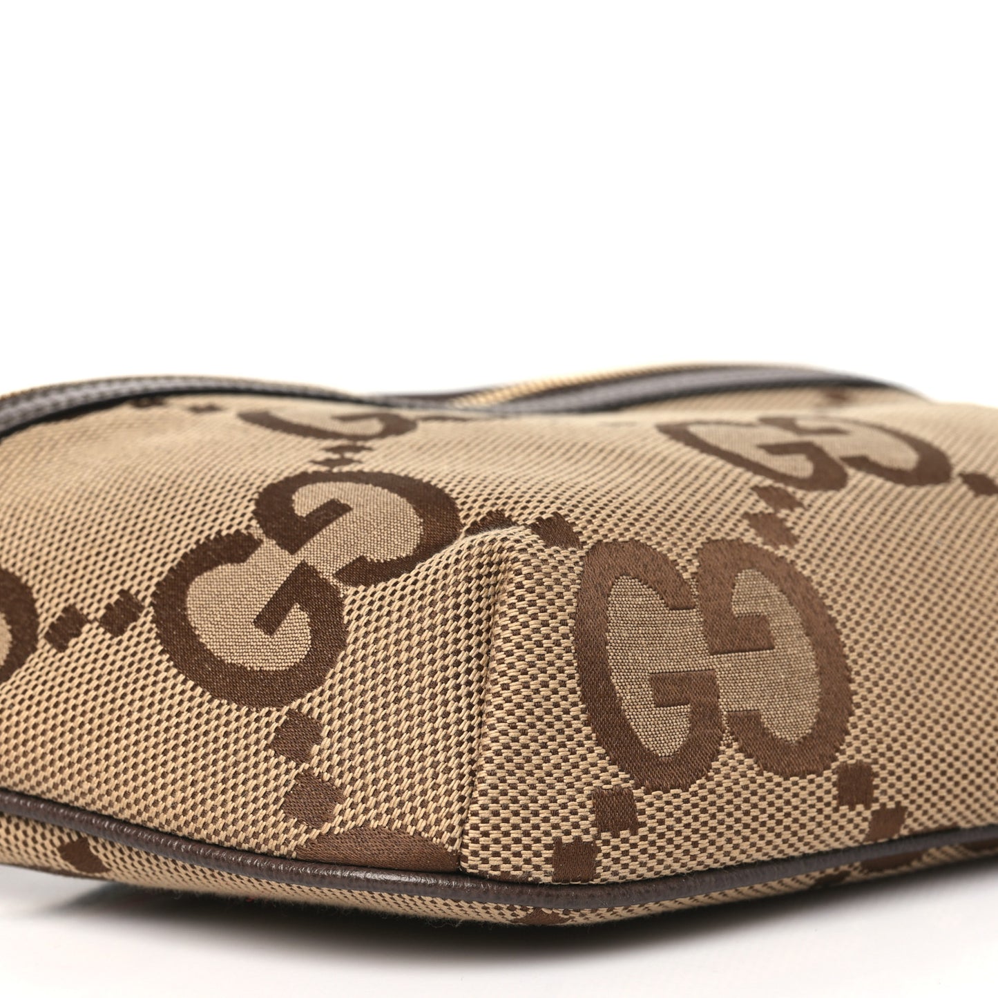 Monogram Jumbo GG Textured Dollar Calfskin Web Belt Bag Camel Ebony New Acero