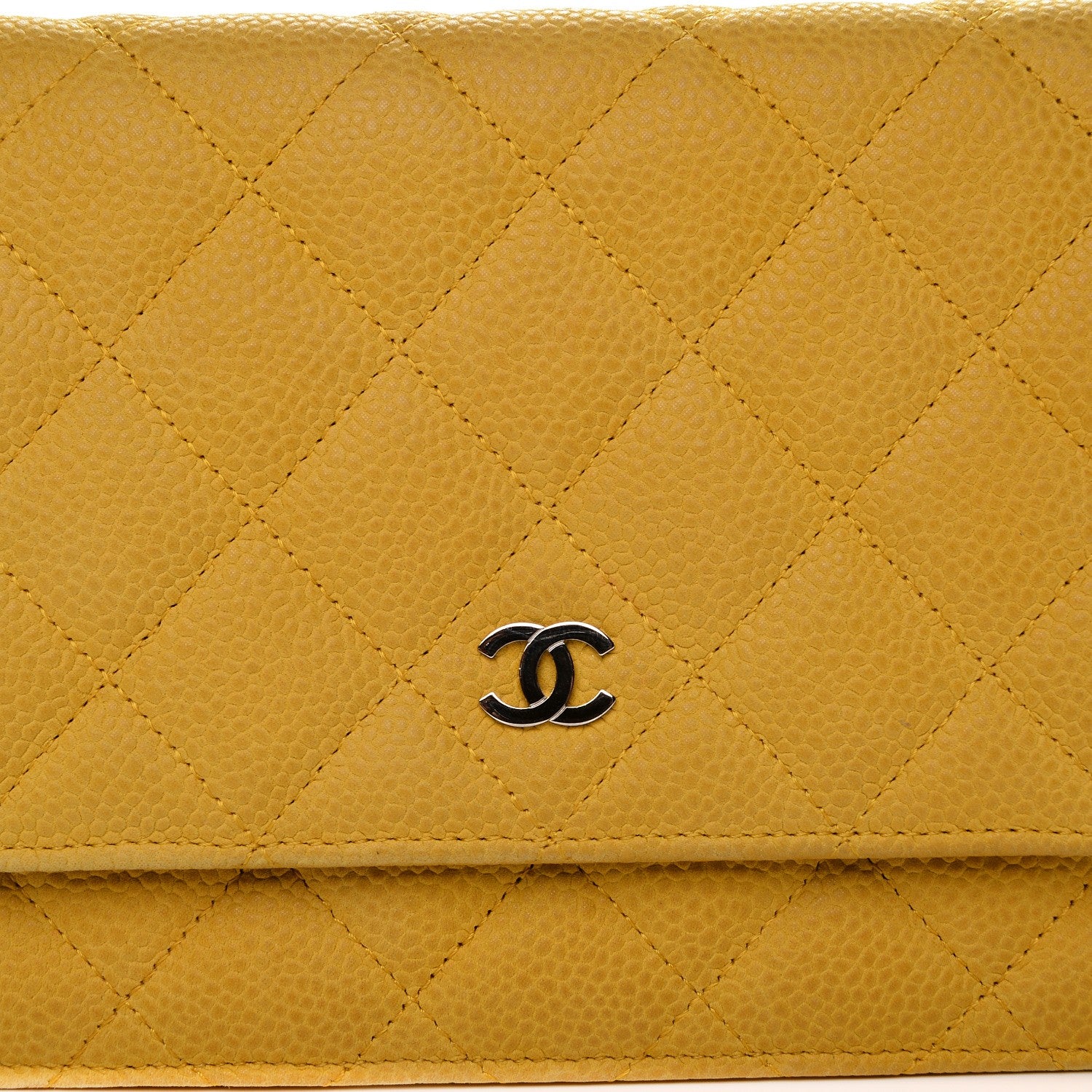 Chanel Iridescent Caviar Quilted Wallet on Chain WOC Yellow 9 of 9