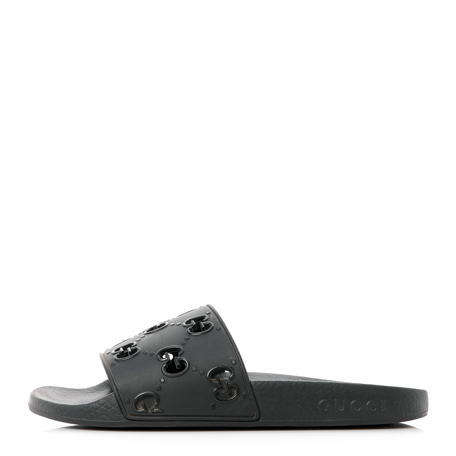 Gucci Rubber GG Monogram Perforated Womens Slide Sandals 37 Black 1 of 8