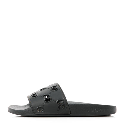 Gucci Rubber GG Monogram Perforated Womens Slide Sandals 37 Black 1 of 8