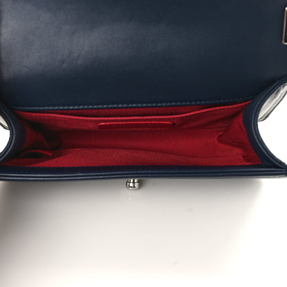 Chanel Lambskin Tweed Chevron Small Boy Flap Navy Blue 5 of 12