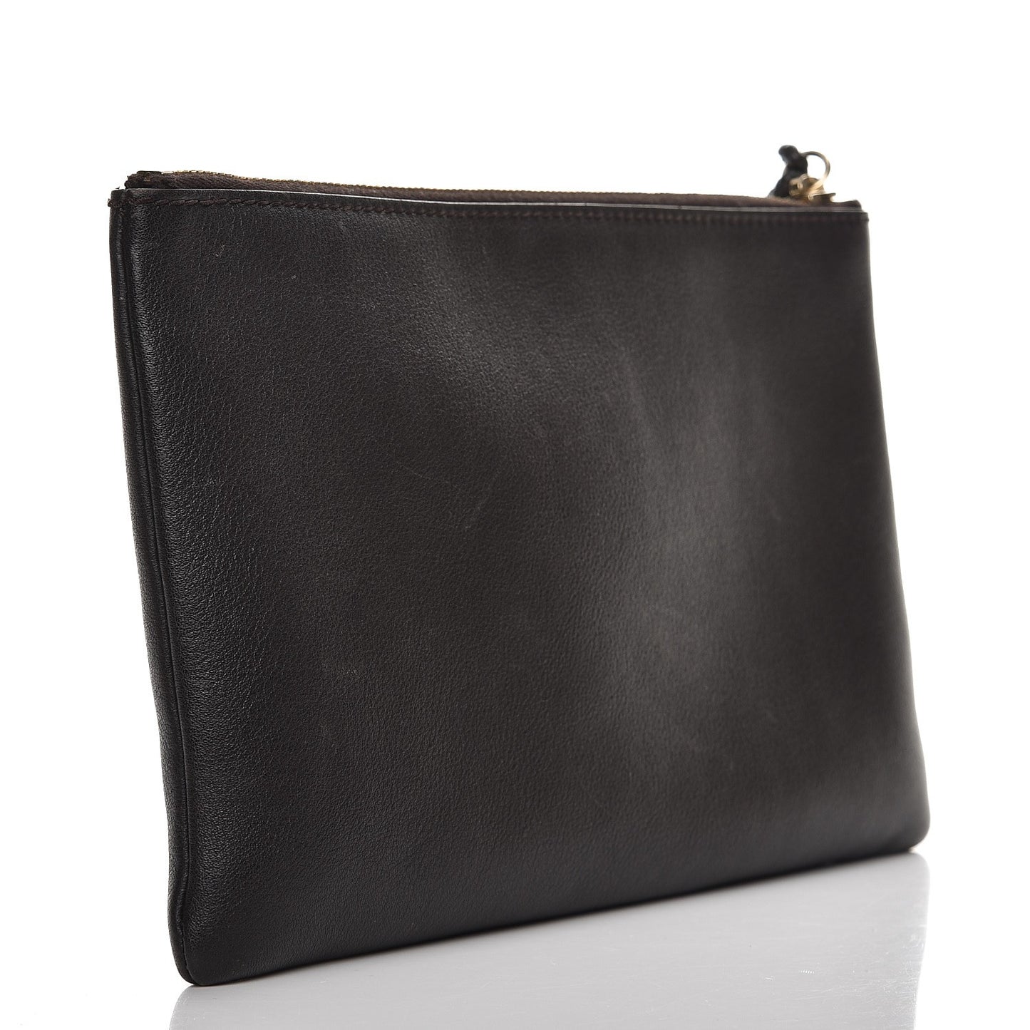 Pebbled Calfskin Large Bamboo Clutch Dark Brown