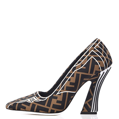 Fendi Lycra Film FF FFreedom Decollete Pumps 38 Tobacco Moro White 1 of 8