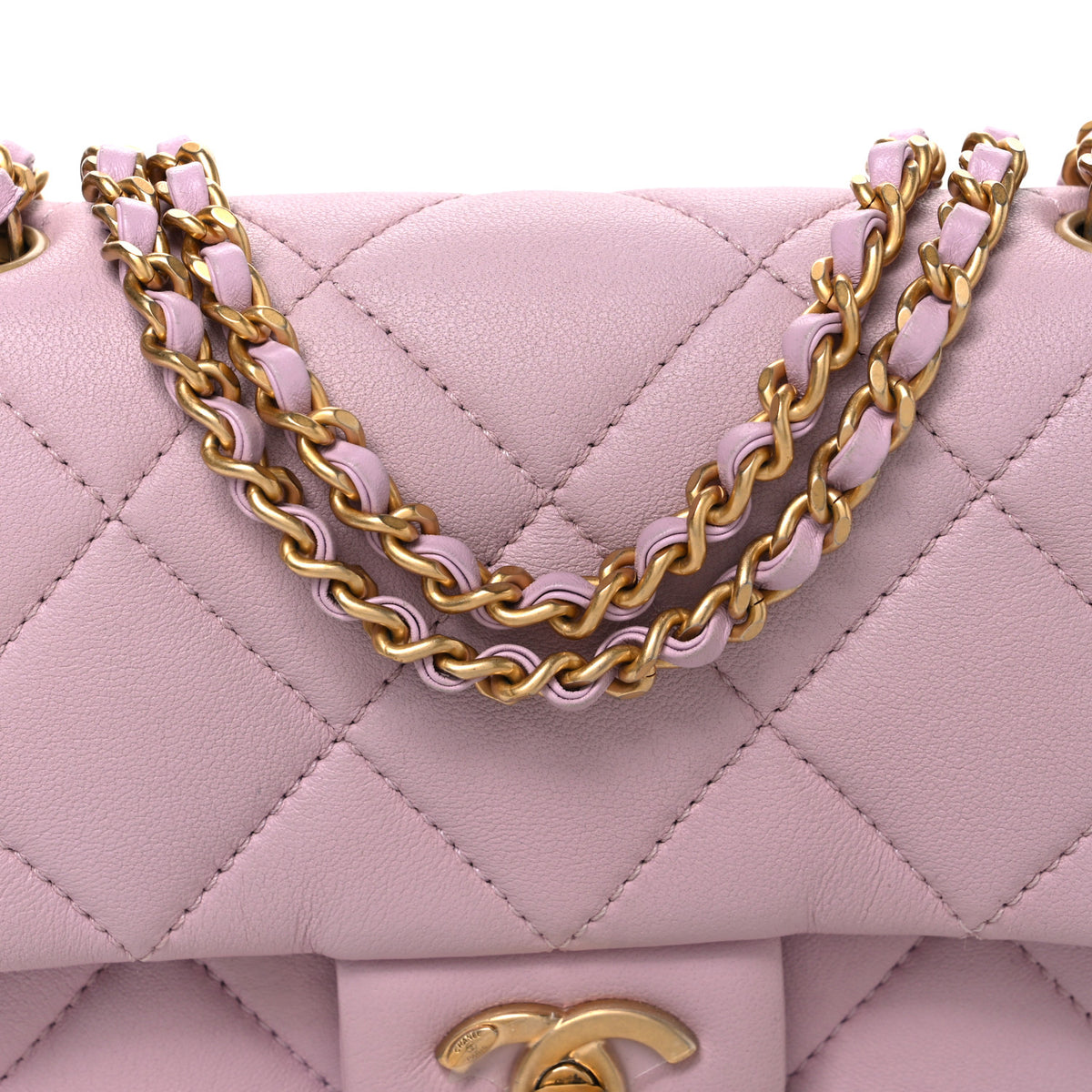 Lambskin Quilted Pearl Small Flap Lilac