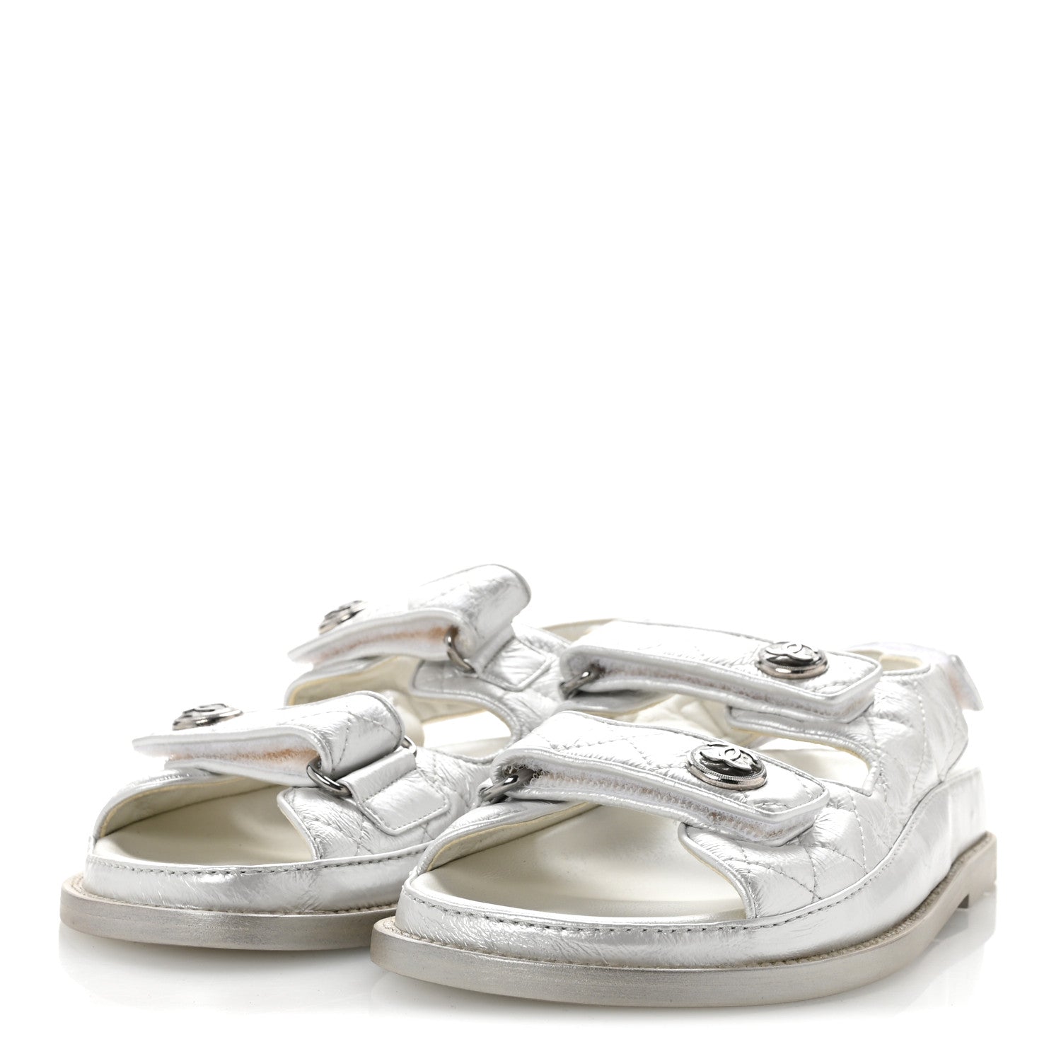 Chanel Laminated Lambskin Quilted Velcro Dad Sandals 36.5 White 4 of 10