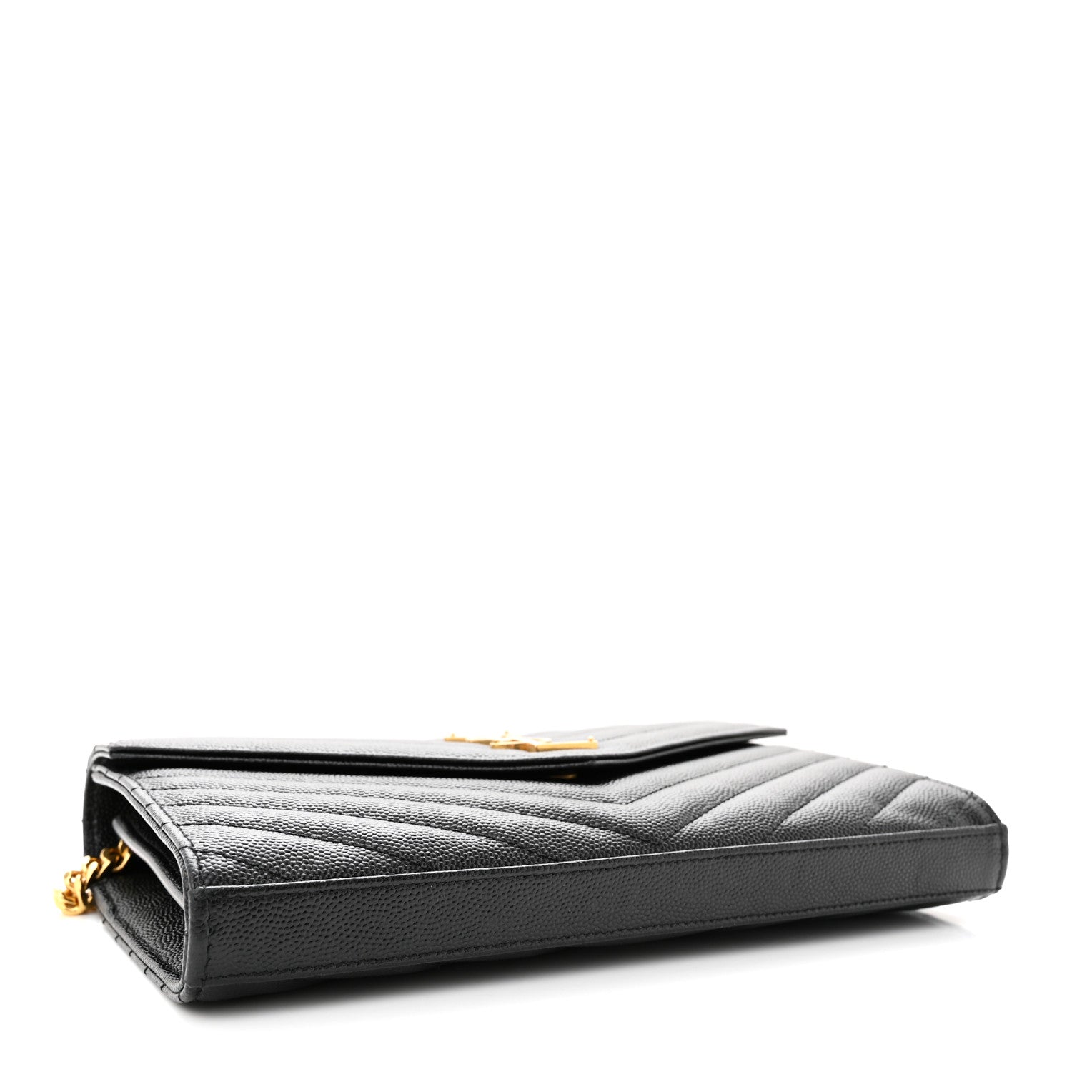 Saint Laurent Grain De Poudre Matelasse Chevron Monogram Chain Wallet Black 4 of 12