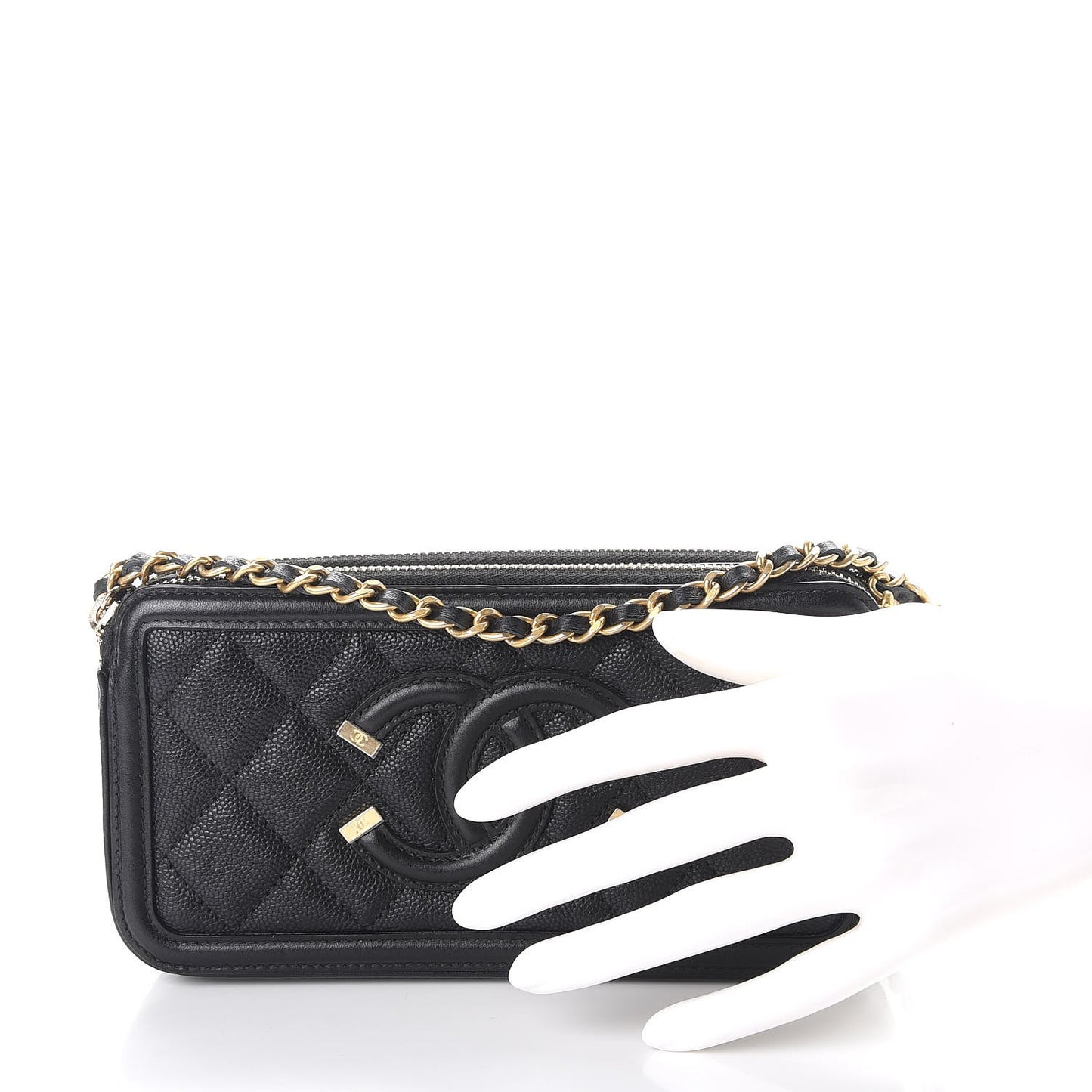 Caviar Quilted CC Filigree Clutch With Chain Black