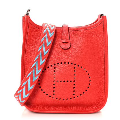 Hermes Taurillon Clemence Zigzag Evelyne TPM Rouge De Coeur Bleu Du Nord 1 of 9