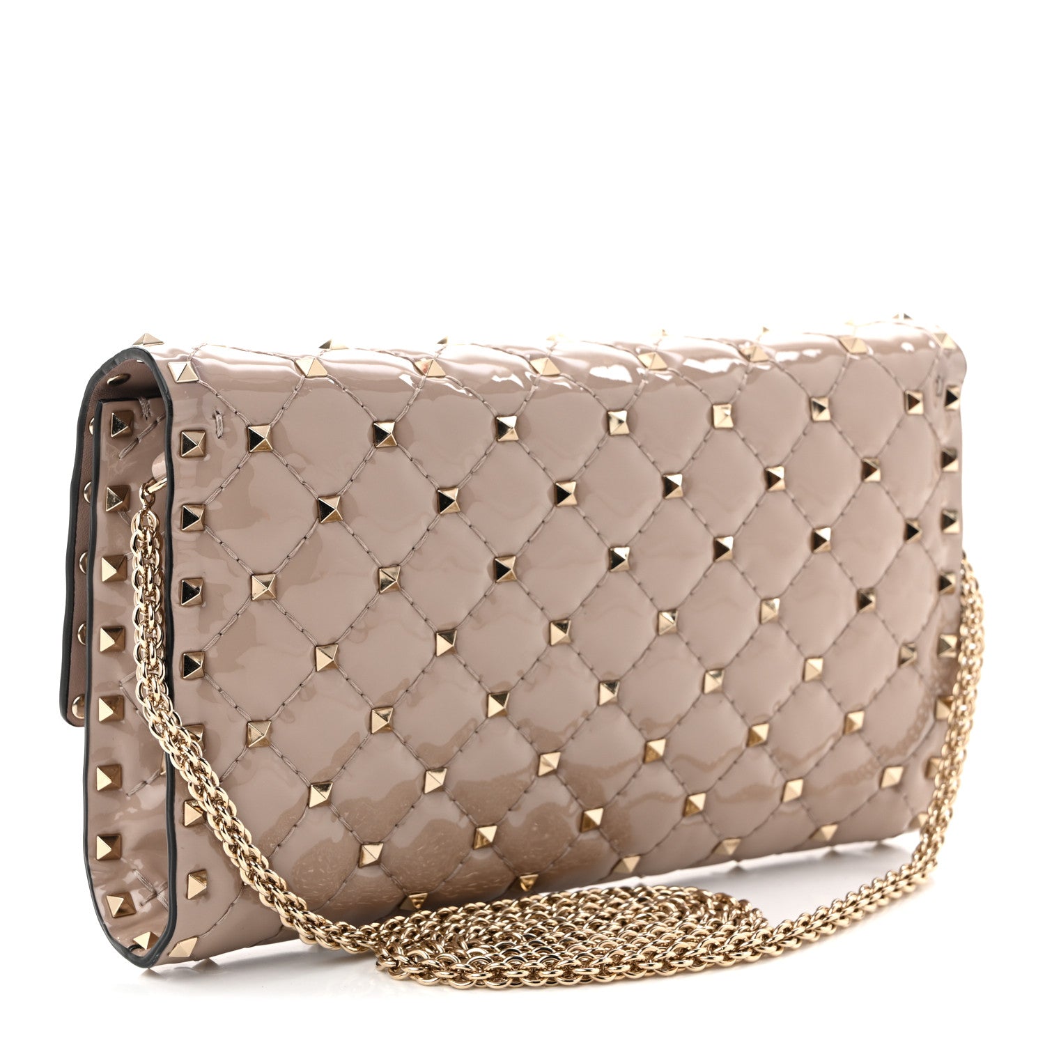 Valentino Garavani Patent Rockstud Spike Wallet on Chain Poudre 3 of 9