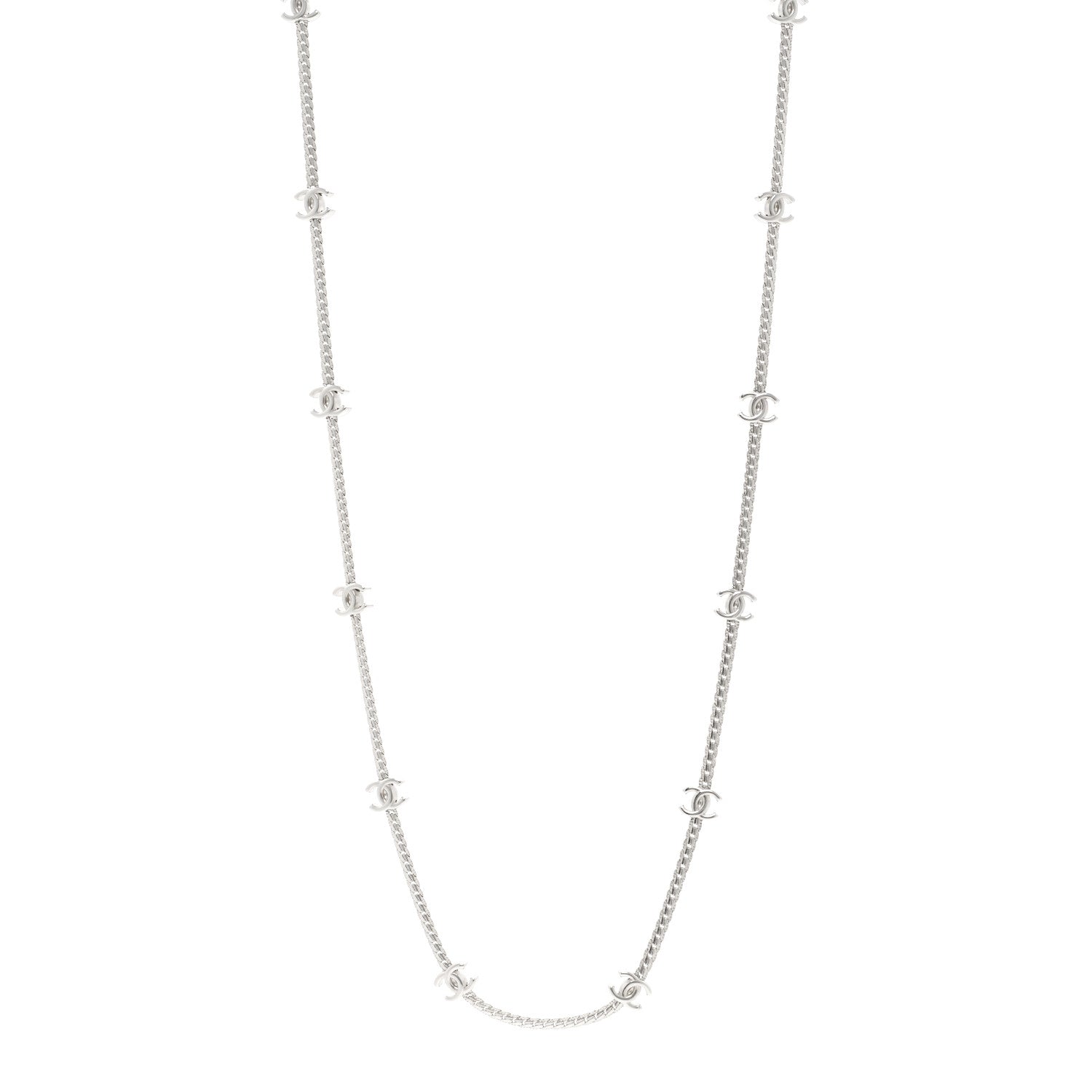 Chanel Metal CC Short Chain Necklace Silver 1 of 6