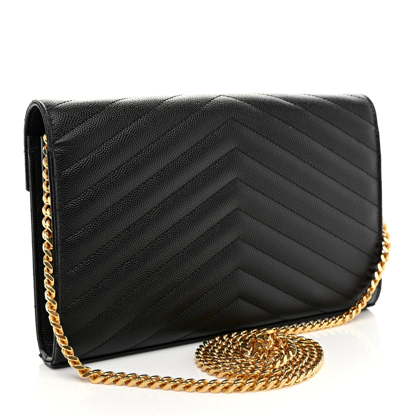 Grain De Poudre Matelasse Chevron Monogram Chain Wallet Black
