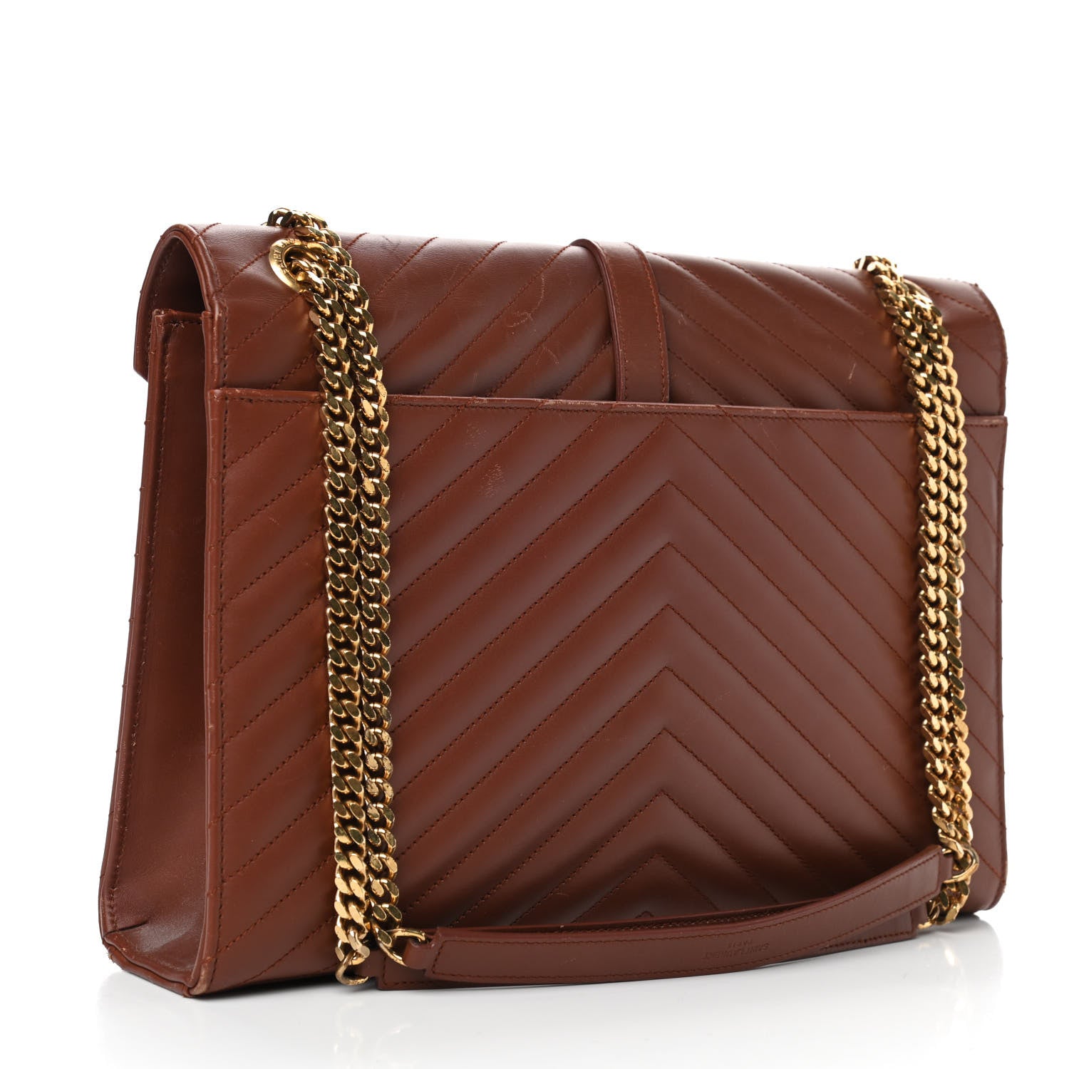 Saint Laurent Smooth Calfskin Matelasse Chevron Large Monogram Satchel Brown 2 of 9