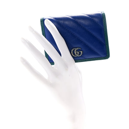 Gucci Azalea Calfskin Enamel Matelasse Diagonal Torchon GG Marmont Card Case Imperial Blue Pavone 2 of 6