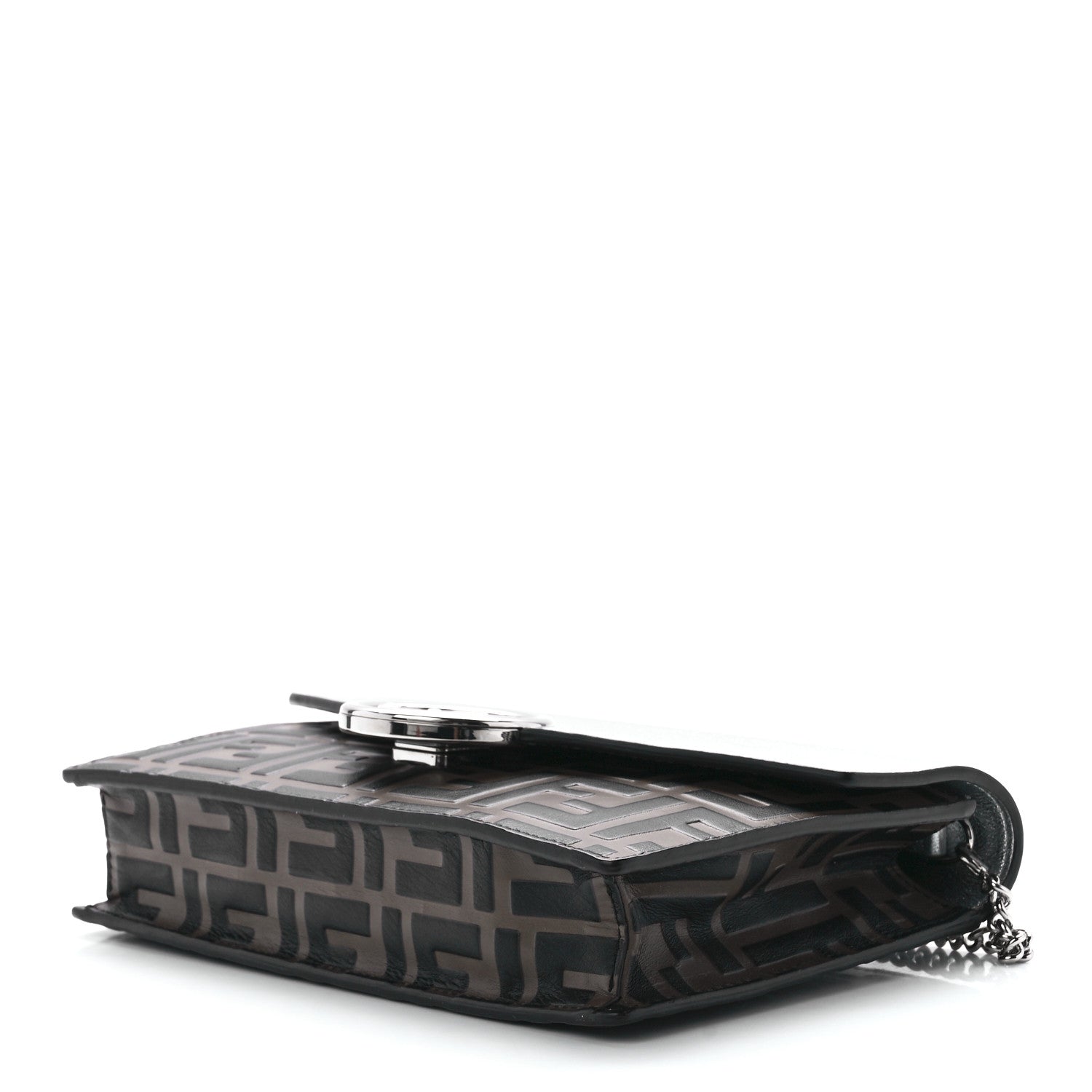 Fendi Vitello Soft Catalan Mirror F is Fendi Bi-Color FF 1974 Embossed Medium Envelope Wallet On Chain Maya Black Argento 10 of 12