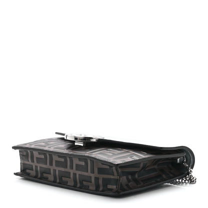 Fendi Vitello Soft Catalan Mirror F is Fendi Bi-Color FF 1974 Embossed Medium Envelope Wallet On Chain Maya Black Argento 10 of 12