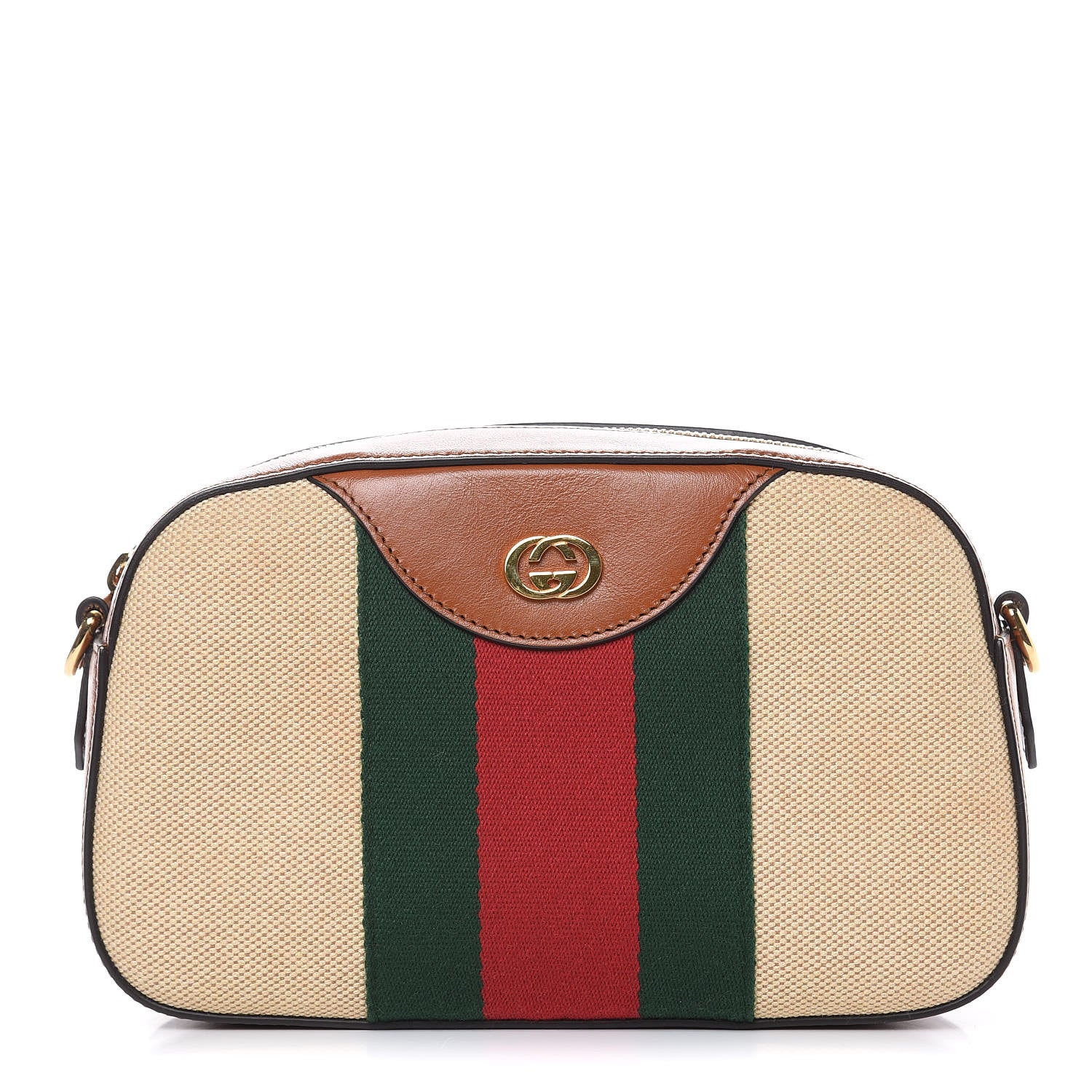 Gucci Vintage Canvas Web Shoulder Bag Sand Cuir 1 of 10