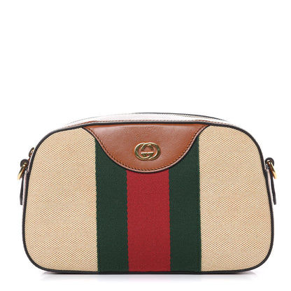 Gucci Vintage Canvas Web Shoulder Bag Sand Cuir 1 of 10