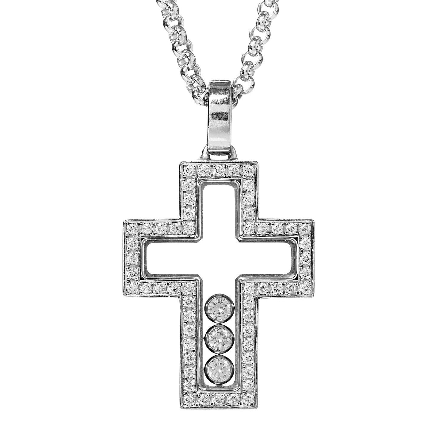 18K White Gold Diamond Happy Diamonds Cross Pendant Necklace