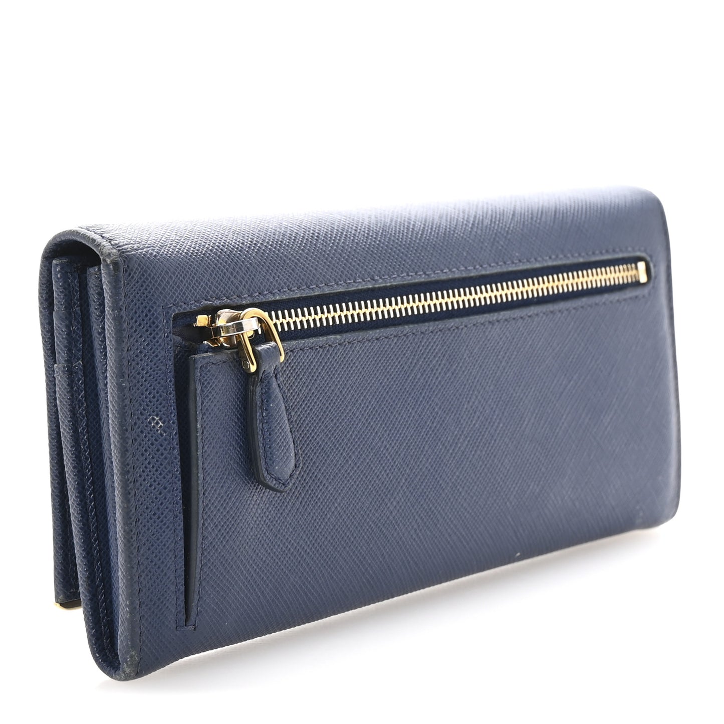 Saffiano Metal Bar Continental Flap Wallet Bluette