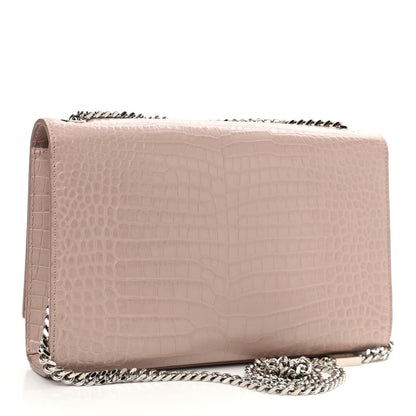 Saint Laurent Calfskin Crocodile Embossed Medium Classic Monogram Kate Tassel Satchel Powder Pink 3 of 13