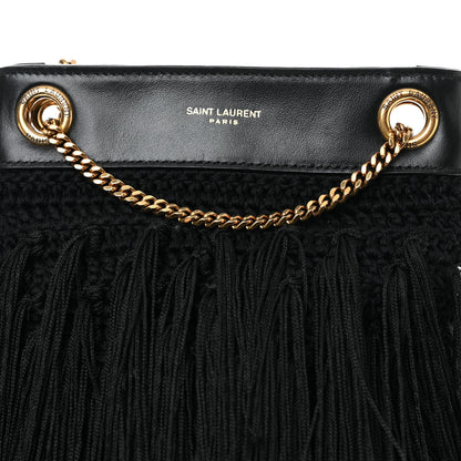 Saint Laurent Crochet Fringe Grace Small Hobo Bag Black 8 of 10