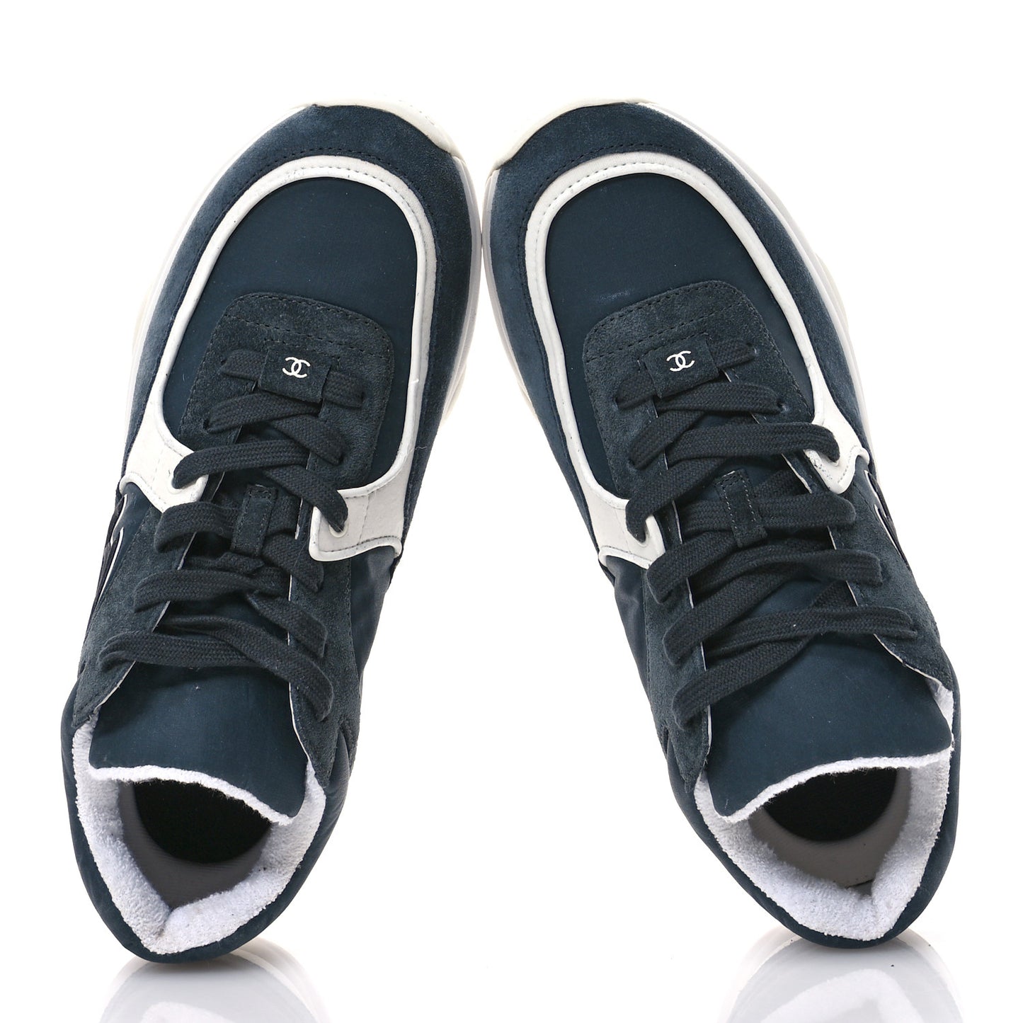 Fabric Calfskin Suede CC Womens Sneakers 40 Blue