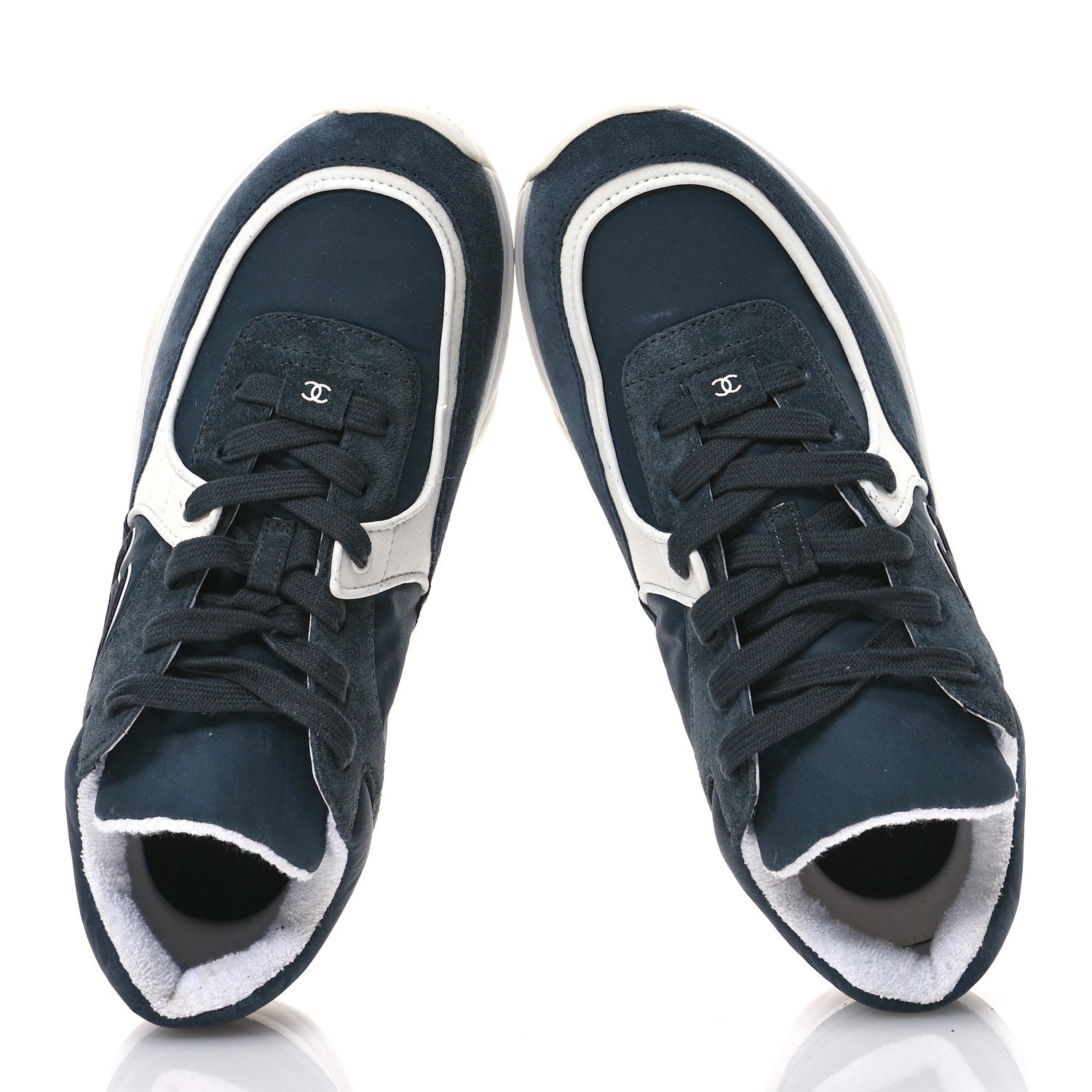 Chanel Fabric Calfskin Suede CC Womens Sneakers 40 Blue 2 of 8