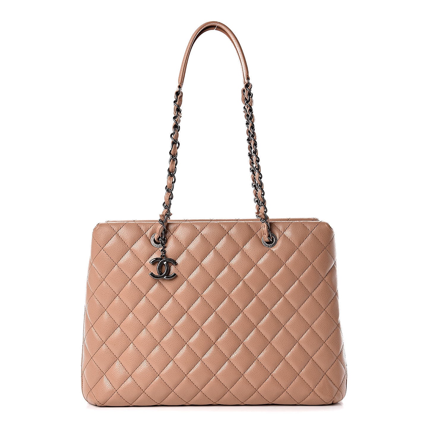 Caviar Quilted Large City Shopping Tote Beige