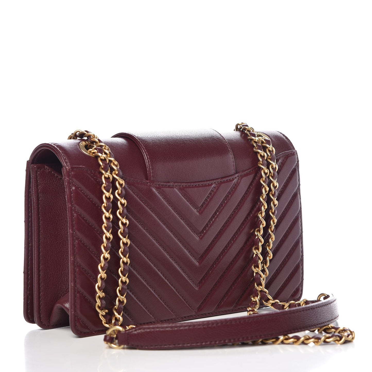 Shiny Sheepskin Chevron Quilted Mini Collar and Tie Flap Burgundy