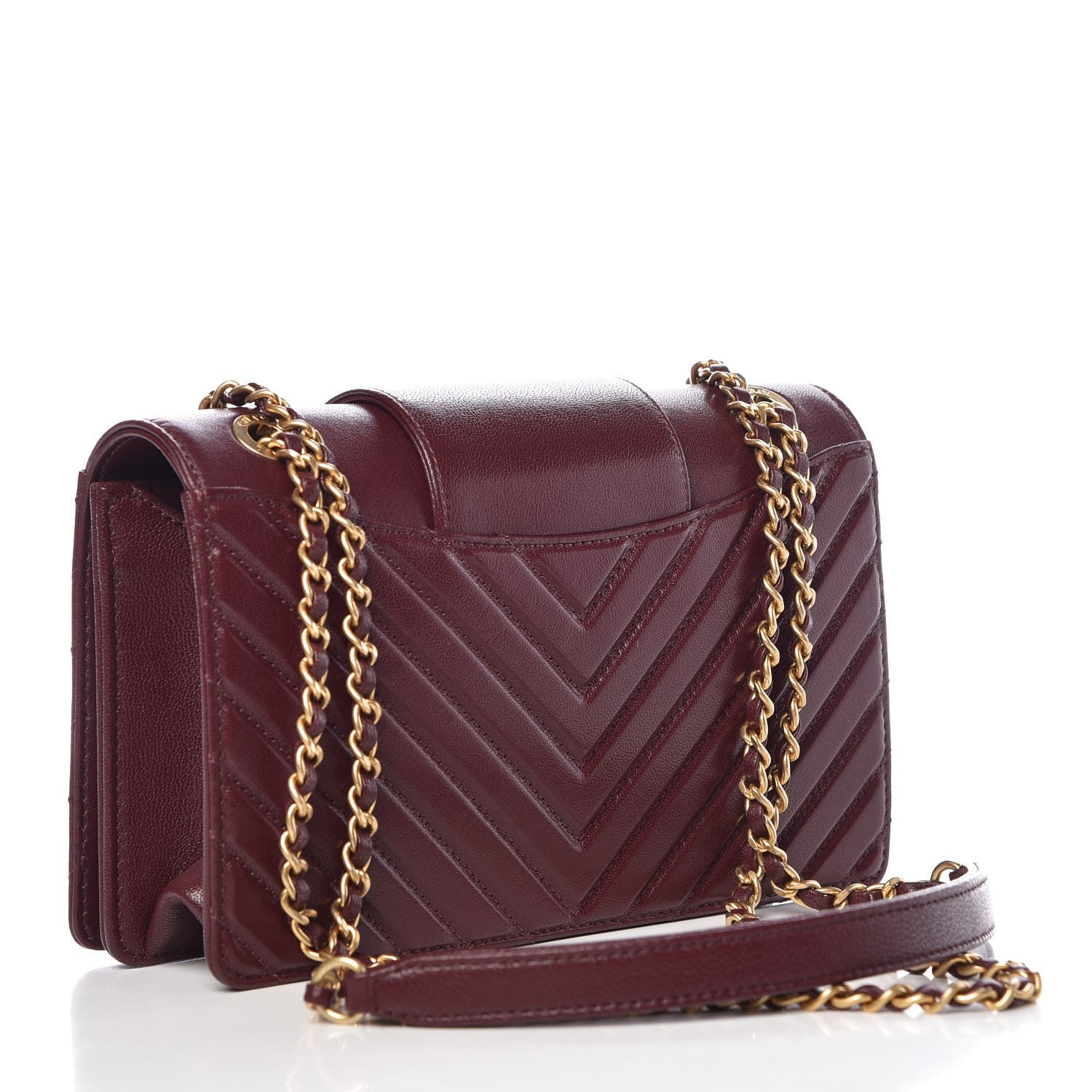 Chanel Shiny Sheepskin Chevron Quilted Mini Collar and Tie Flap Burgundy 3 of 8