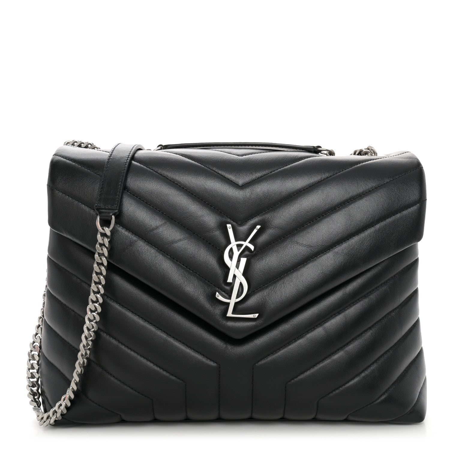 Saint Laurent Calfskin Y Quilted Monogram Medium Loulou Chain Satchel Black 1 of 9