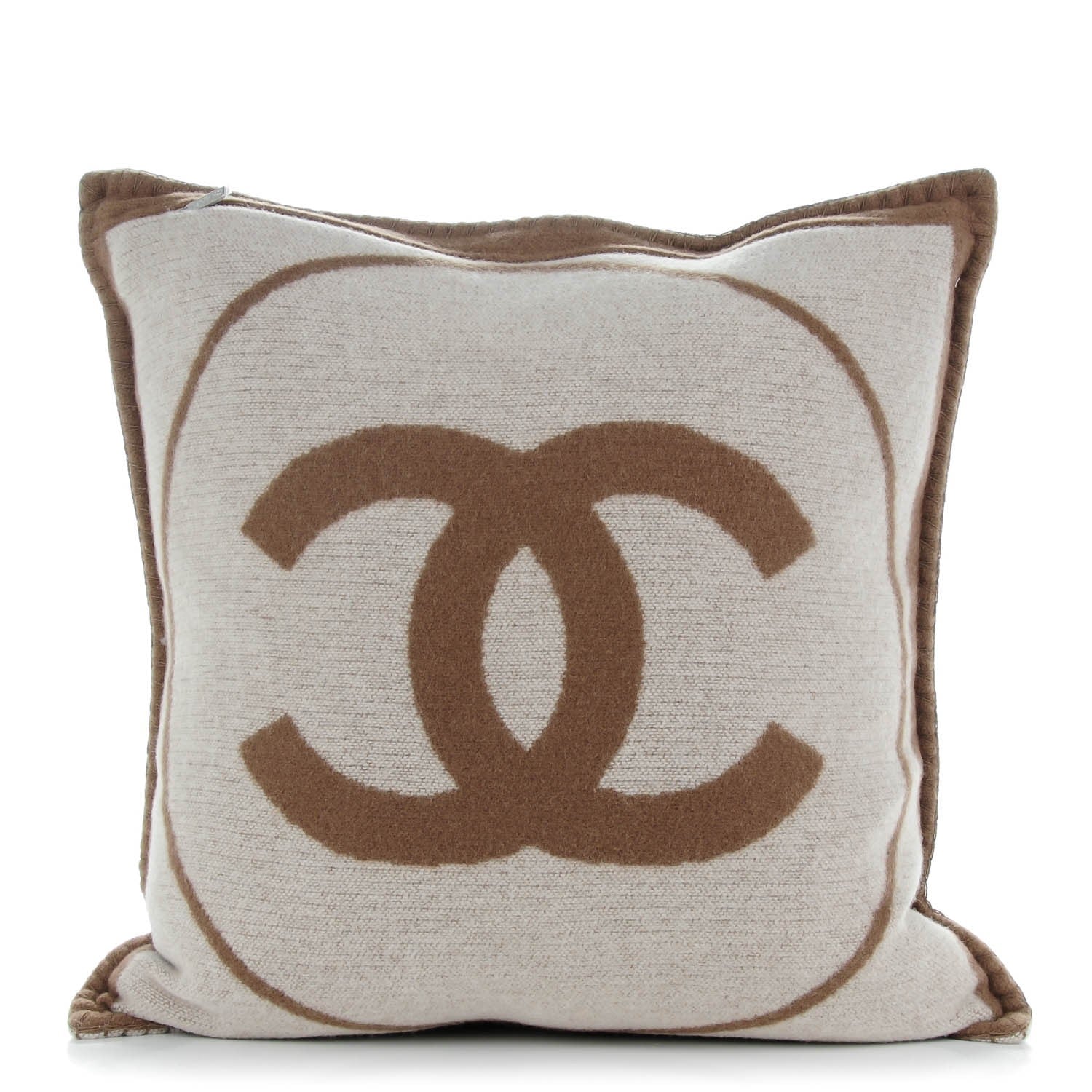 Chanel Merino Wool Cashmere CC Pillow Dark Beige Light Beige 1 of 7